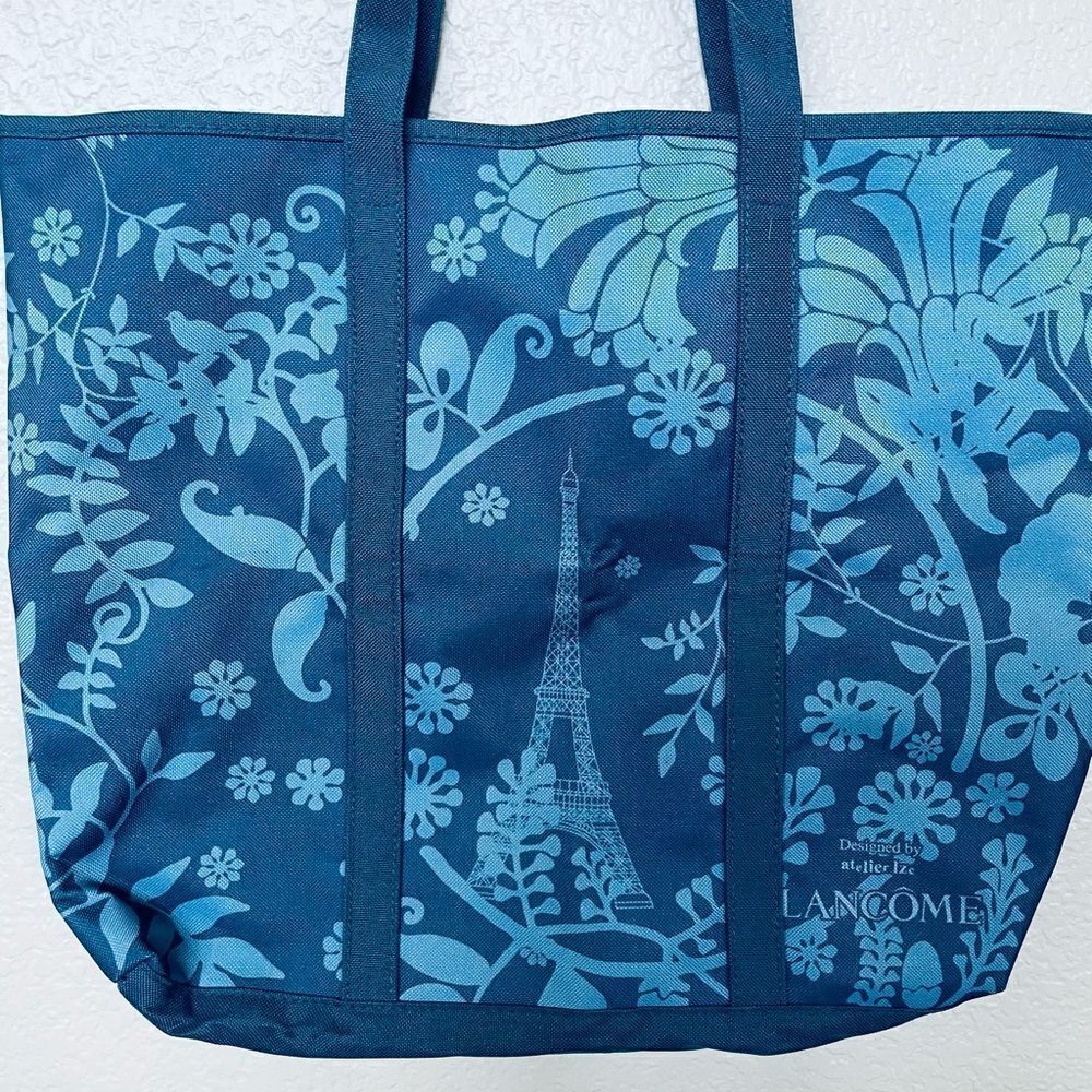 Lancome Blue Floral Eiffel Tower Canvas Tote Bag - Picture 4 of 5